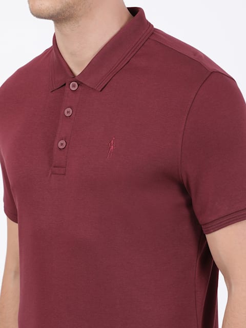 Men's Super Combed Cotton Rich Solid Half Sleeve Polo T-Shirt - Burgundy