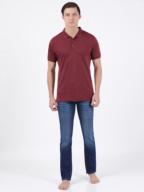 Men's Super Combed Cotton Rich Solid Half Sleeve Polo T-Shirt - Burgundy