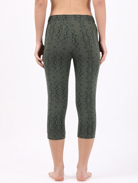 Women's Super Combed Cotton Elastane Stretch Slim Fit Printed Capri with Side Pockets - Beetle Printed