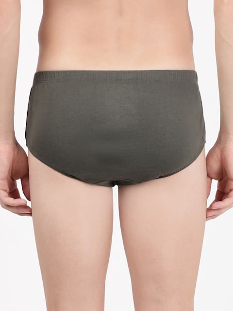 Men's Super Combed Cotton Solid Poco Brief with Ultrasoft Concealed Waistband - Deep Olive(Pack of 2)