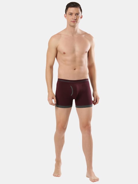 Men's Super Combed Cotton Rib Solid Boxer Brief with Stay Fresh Properties - Black & Wine Tasting