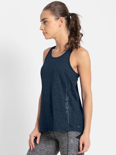 Women's Microfiber Fabric Graphic Printed Racerback Styled Tank Top with Stay Dry Treatment - Cosmic Sapphire