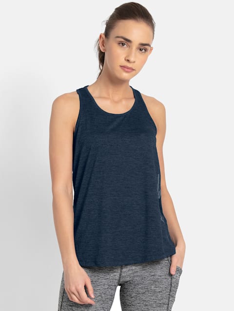 Women's Microfiber Fabric Graphic Printed Racerback Styled Tank Top with Stay Dry Treatment - Cosmic Sapphire