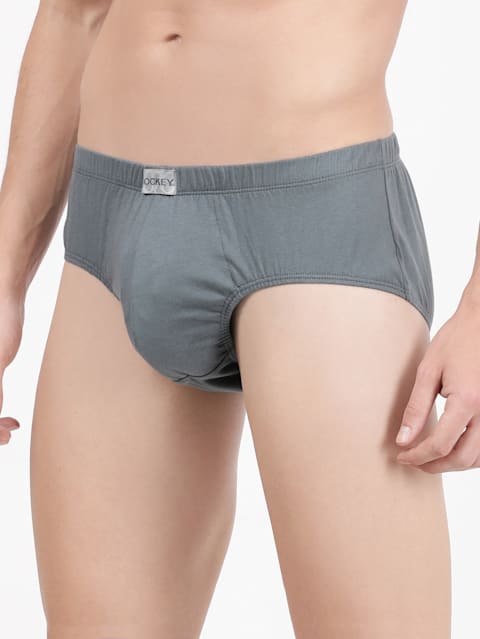 Men's Super Combed Cotton Solid Poco Brief with Ultrasoft Concealed Waistband - Deep Slate(Pack of 2)