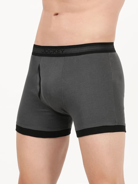 Men's Super Combed Cotton Rib Solid Boxer Brief with Stay Fresh Properties - Ashphalt & Black