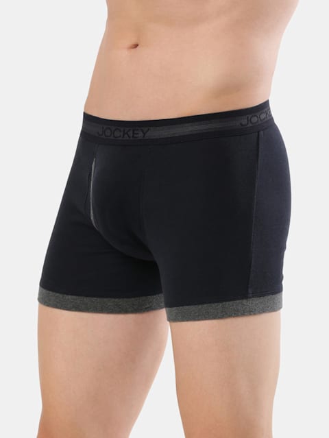 Men's Super Combed Cotton Rib Solid Boxer Brief with Stay Fresh Properties - Deep Navy & Charcoal Melange