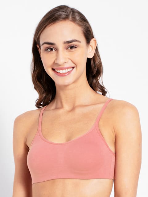 Women's Wirefree Non Padded Super Combed Cotton Elastane Stretch Full Coverage Beginners Bra with Adjustable Straps - Candlelight Peach