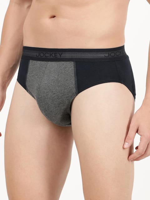 Men's Super Combed Cotton Solid Brief with Stay Fresh Properties - Deep Navy & Charcoal Melange(Pack of 2)