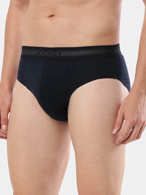 Men's Super Combed Cotton Solid Brief with Stay Fresh Properties - Deep Navy