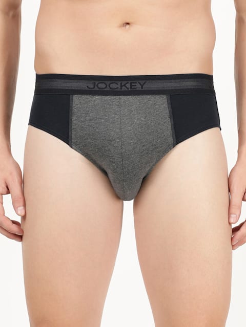 Men's Super Combed Cotton Solid Brief with Stay Fresh Properties - Deep Navy & Charcoal Melange