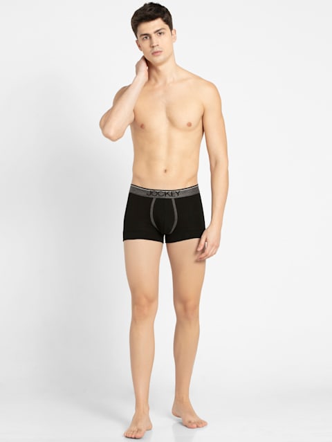 Men's Super Combed Cotton Rib Solid Trunk with Ultrasoft Waistband - Black(Pack of 2)