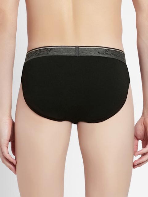 Men's Super Combed Cotton Rib Solid Brief with Ultrasoft Waistband - Black(Pack of 2)