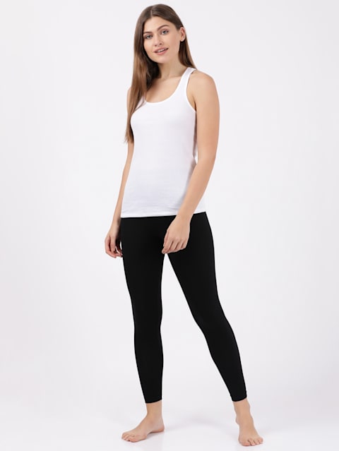 Women's Super Combed Cotton Elastane Stretch Leggings with Ultrasoft Waistband - Black