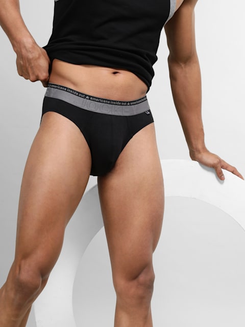 Men's Super Combed Cotton Elastane Stretch Solid Brief with Ultrasoft Waistband - Black(Pack of 2)