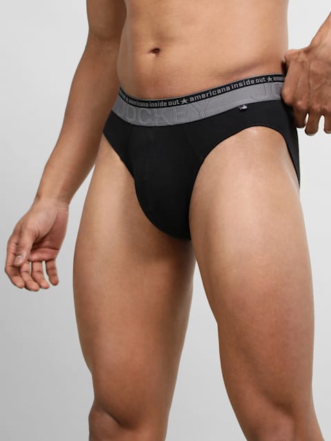 Men's Super Combed Cotton Elastane Stretch Solid Brief with Ultrasoft Waistband - Black(Pack of 2)