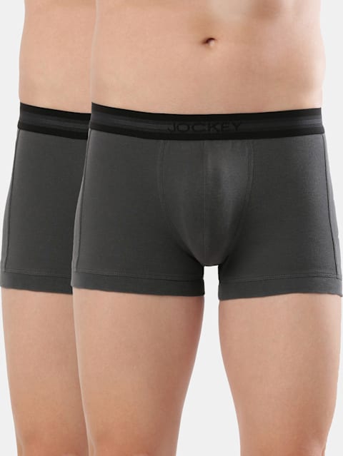 Men's Super Combed Cotton Rib Solid Trunk with Stay Fresh Properties - Asphalt(Pack of 2)