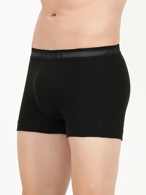 Men's Super Combed Cotton Rib Solid Trunk with Stay Fresh Properties - Black(Pack of 2)