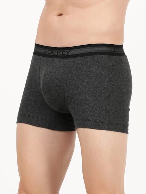 Men's Super Combed Cotton Rib Solid Trunk with Stay Fresh Properties - Black Melange(Pack of 2)