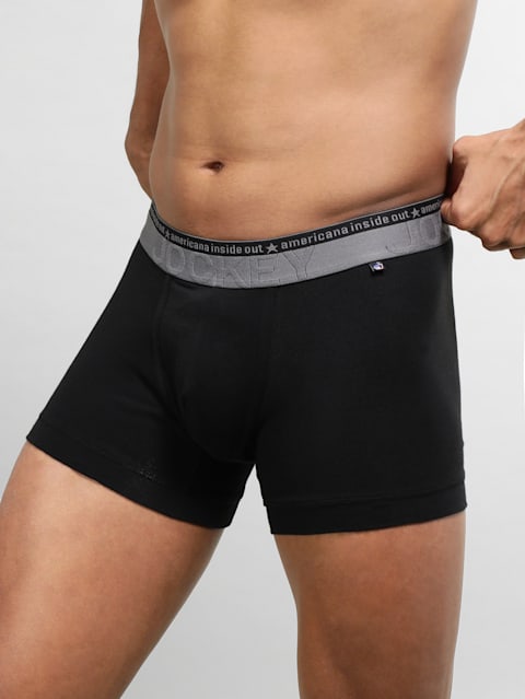 Men's Super Combed Cotton Elastane Stretch Solid Trunk with Ultrasoft Waistband - Black(Pack of 2)