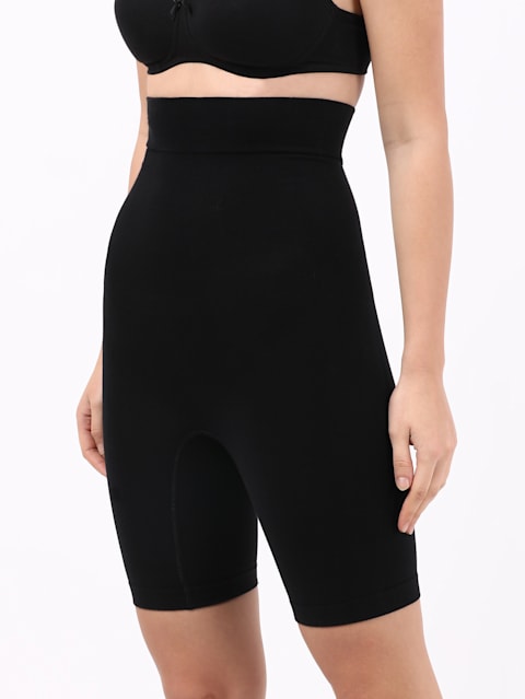 Women's High Waist Cotton Rich Elastane Stretch Seamfree Shorts Shapewear with Breathable Inner Thigh Panel - Black