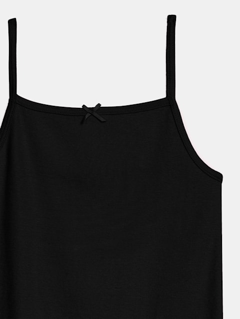 Girl's Super Combed Cotton Rib Fabric Camisole with Regular Straps - Black(Pack of 2)