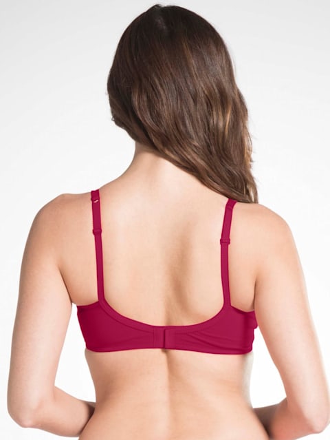 Women's Wirefree Non Padded Super Combed Cotton Elastane Stretch Full Coverage Plus Size Bra with Side Panel Support and Adjustable Broad Fabric Straps - Beet Red