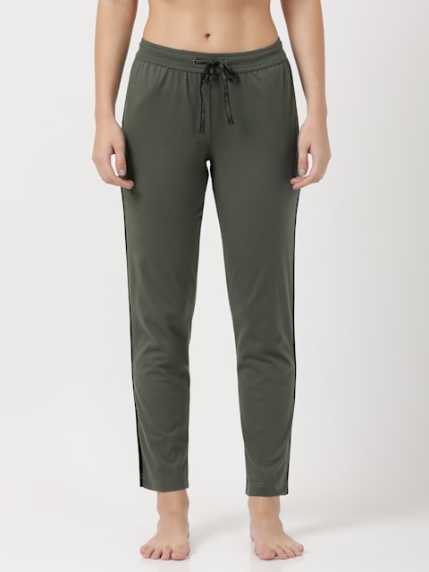 Women's Super Combed Cotton Rich Relaxed Fit Trackpants With Contrast Side Piping and Pockets - Beetle