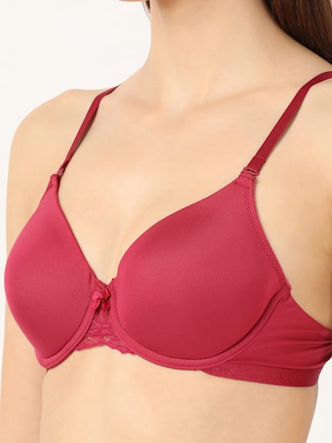 Women's Under-Wired Padded Soft Touch Microfiber Nylon Elastane Stretch Full Coverage Lace Styling Multiway T-Shirt Bra with Adjustable Straps - Anemone