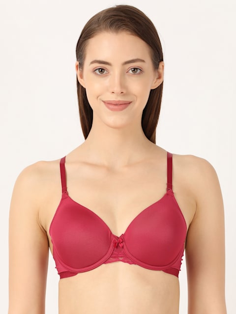 Women's Under-Wired Padded Soft Touch Microfiber Nylon Elastane Stretch Full Coverage Lace Styling Multiway T-Shirt Bra with Adjustable Straps - Anemone