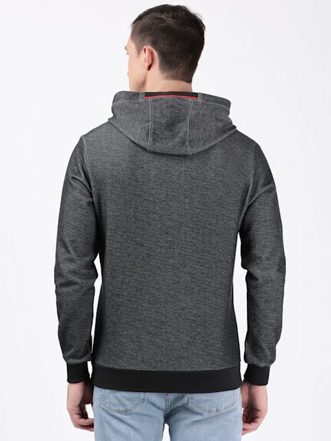 Men's Super Combed Cotton Rich Printed Hoodie Sweatshirt with Ribbed Cuffs and Side Pockets - Black