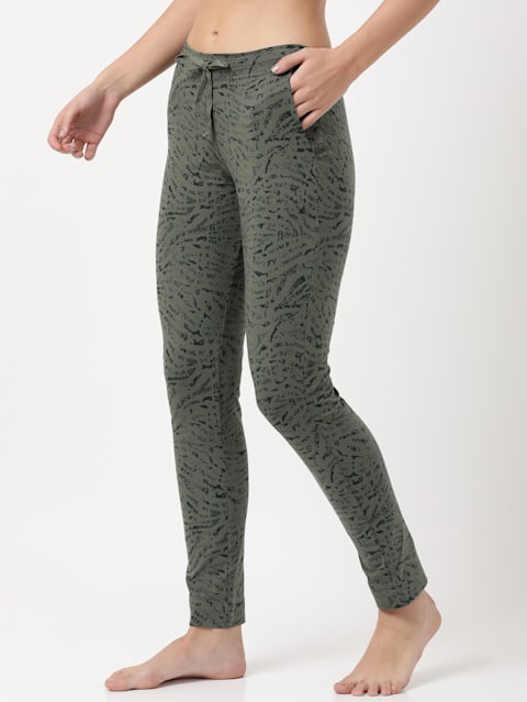 Women's Super Combed Cotton Elastane Stretch Slim Fit Trackpants With Side Pockets - Beetle Printed