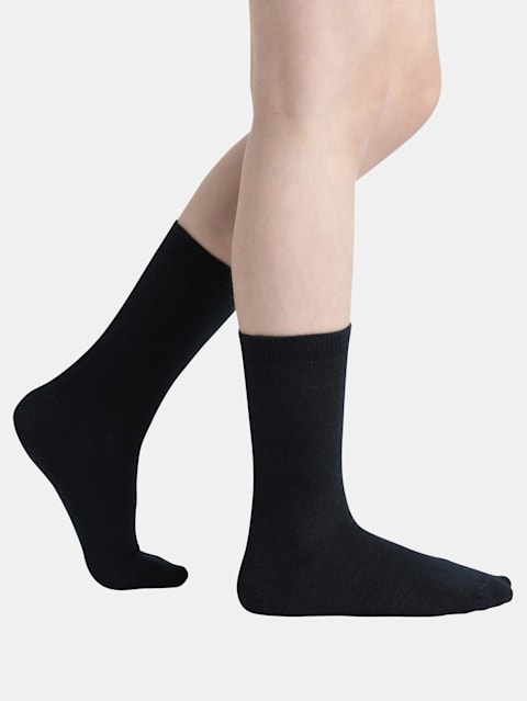 Unisex Kid's Compact Cotton Stretch Solid Crew Length Socks With Stay Fresh Treatment - Navy