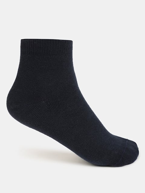 Unisex Kid's Compact Cotton Stretch Solid Ankle Length Socks With Stay Fresh Treatment - Navy