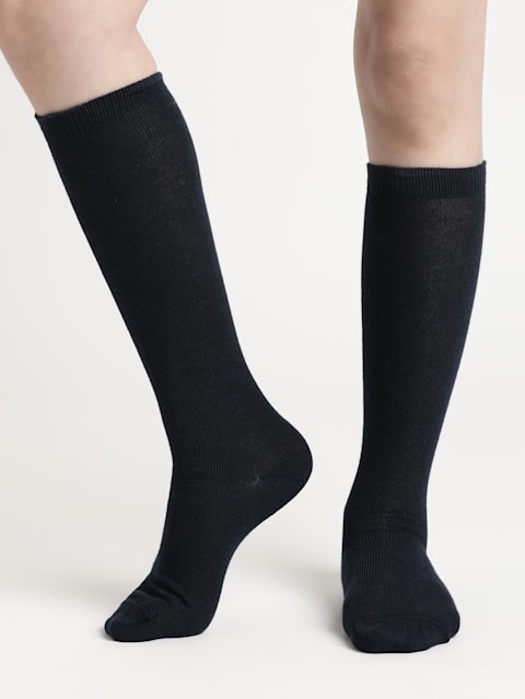Unisex Kid's Compact Cotton Stretch Solid Knee Length Socks With Stay Fresh Treatment - Navy