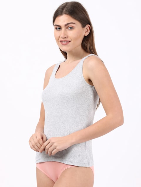 Women's Super Combed Cotton Rib Fabric Inner Tank Top With Stay Fresh Treatment - Steel Grey Melange
