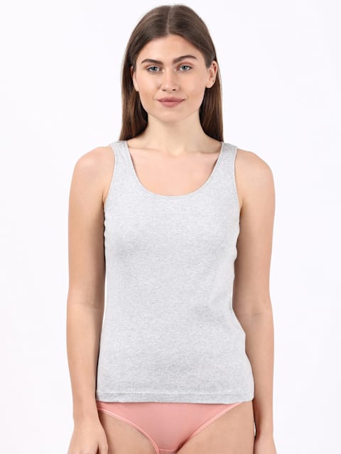 Women's Super Combed Cotton Rib Fabric Inner Tank Top With Stay Fresh Treatment - Steel Grey Melange