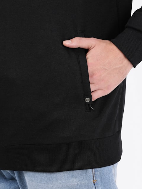 Men's Super Combed Cotton Rich Plated Sweatshirt with Zipper Pockets - Black