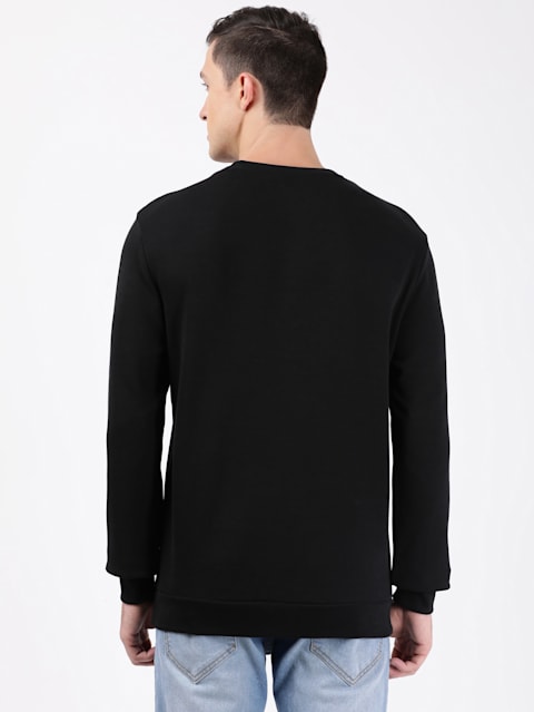 Men's Super Combed Cotton Rich Plated Sweatshirt with Zipper Pockets - Black