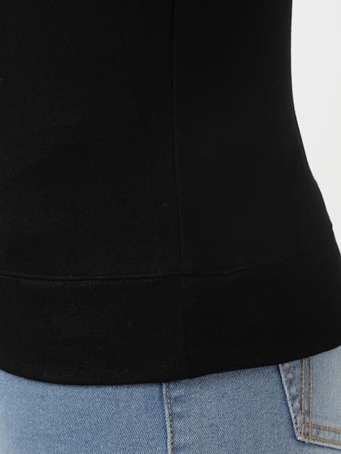 Women's Super Combed Cotton Viscose Elastane Stretch Regular Fit Solid Round Neck Three Quarter Sleeve T-Shirt - Black