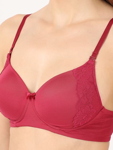 Women's Wirefree Padded Soft Touch Microfiber Nylon Elastane Stretch Full Coverage Lace Styling Multiway T-Shirt Bra with Adjustable Straps - Anemone