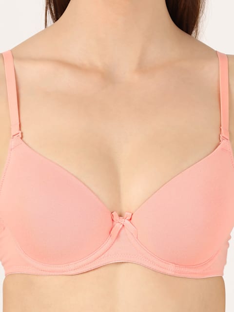 Women's Under-Wired Padded Super Combed Cotton Elastane Stretch Medium Coverage Multiway Styling T-Shirt Bra with Detachable Straps - Candlelight Peach