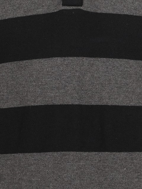 Men's Super Combed Cotton Rich Striped Polo T-Shirt - Black & Charcoal Melange