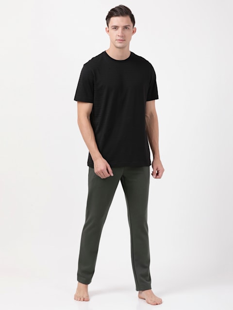 Men's Super Combed Cotton Rich Pique Interlock Fabric Slim Fit Trackpants with Side and Back Pockets - Deep Olive