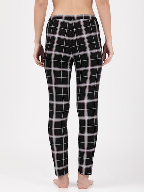 Women's Super Combed Cotton Relaxed Fit Checkered Pyjama with Side Pockets - Black