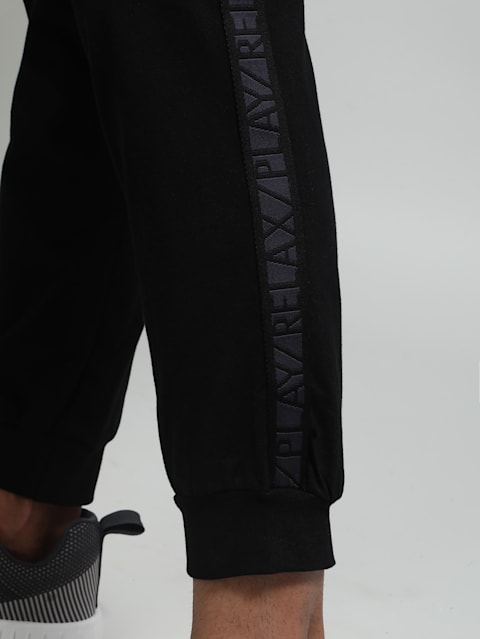 Men's Super Combed Cotton Rich Fabric Slim Fit Joggers with Zipper Pockets - Black