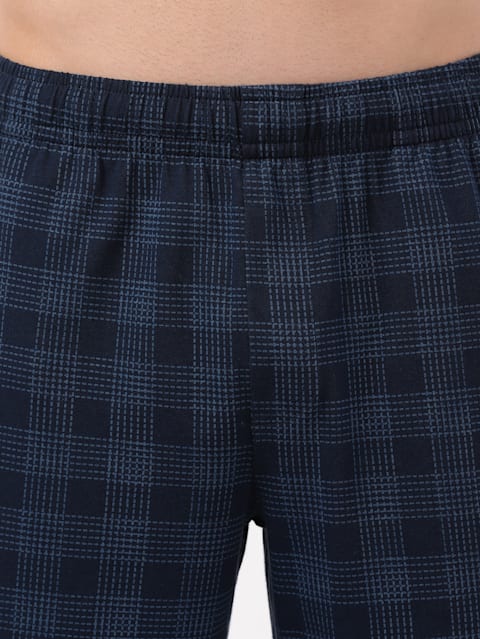 Men's Super Combed Cotton Elastane Stretch Regular Fit Checkered Shorts with Side Pockets - Navy