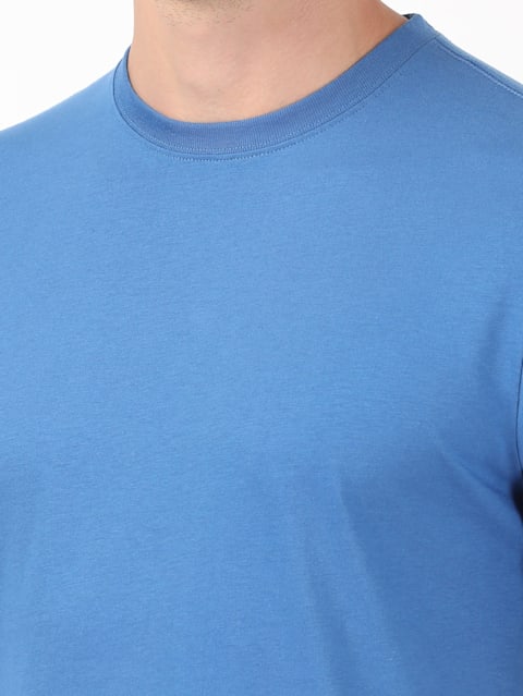 Men's Super Combed Cotton Rich Solid Round Neck Half Sleeve T-Shirt - Bright Cobalt
