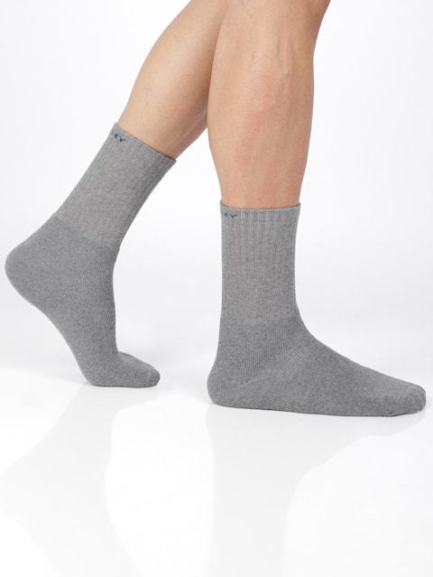 Men's Compact Cotton Terry Crew Length Socks With Stay Fresh Treatment - Black/Midgrey Melange/Charcoal Melange(Pack of 3)