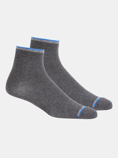 Men's Compact Cotton Stretch Ankle Length Socks With Stay Fresh Treatment - Charcoal Melange(Pack of 2)