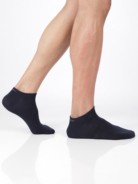Men's Compact Cotton Stretch Low Show Socks With Stay Fresh Treatment - Black/Charcoal Melange/Navy Melange(Pack of 3)